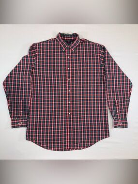 Lands' End Red and Green Plaid Long-Sleeve Button-Down Shirt
